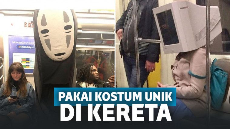 Foto Orang Pakai Kostum Nyeleneh di Kereta Ini Bikin Ngakak