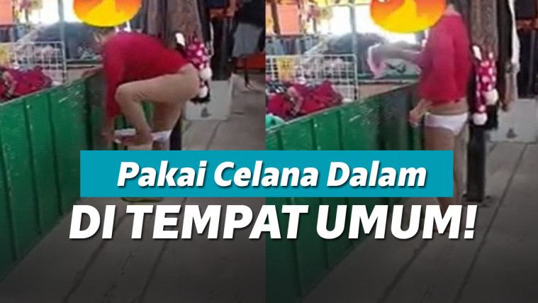 Wanita ini nekat coba celana dalam di tempat