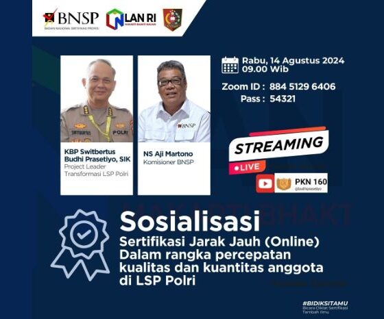 Sertifikasi Jarak Jauh LSP Polri Didukung BNSP, Sosialisasi Digelar Online untuk Perkuat Kompetensi Anggota